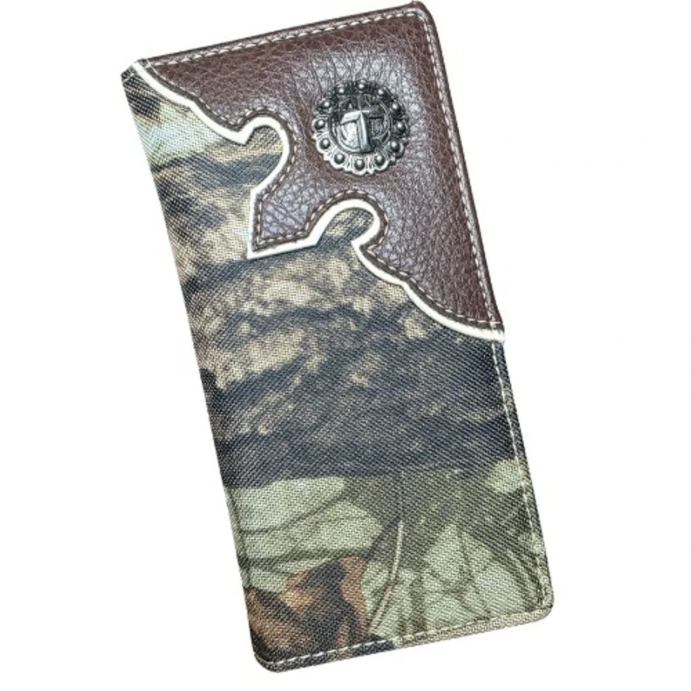 MONTANA WEST Mens Camo Wallet Bifold Cross Embellished Long Wallet Checkbook NWT
